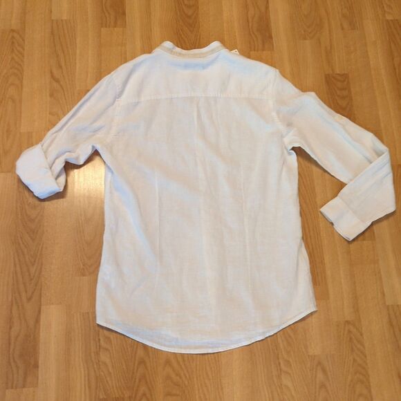 Piazza Italia Button Up Shirt Linen Mens Medium White Linen Blend Long Sleeve - Picture 4 of 8